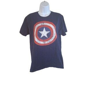 Marvel Mens Captain America Shield Graphic T-Shirt Navy Blue Medium Streetwear
